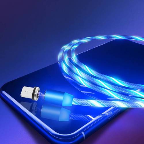 (1m) 2.4A 3in1 Magnetisches Ladekabel mit LED Beleuchtung Apple Lightning /  Micro USB / USB C - Blau