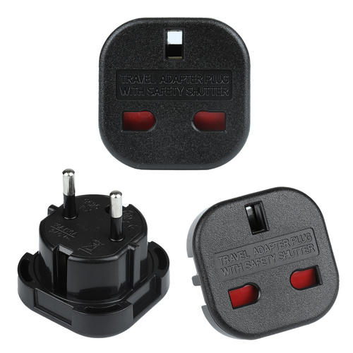 AD-EU96 | Reisestecker Reiseadapter | Reise-Steckdosenadapter für Euro Steckdose und England Stecker | schwarz