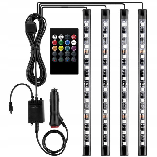 Éclairage LED RVB à l'intérieur de la voiture sous la prise allume-cigare | 4x Bande LED 12 LED 5050 22cm | Télécommande IR | modes de musique