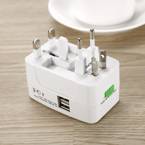 AD-T202 | Multifunctionele reisadapter, netadapter met oplader met twee USB-poorten | EU/VS/CN/VK/AUS
