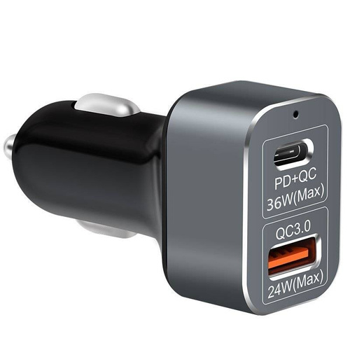 KP-2UC-Negro | Cargador de coche con carga rápida Power Delivery 3.0 y Quick Charge 3.0 | 60W