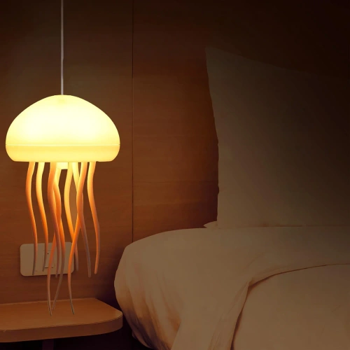 Candeeiro de mesa noturno medusa com efeito de movimento dos tentáculos, luz LED RGB e sensor de som | bateria 1.000 mAh, ligação USB-C | JF-125-TSP