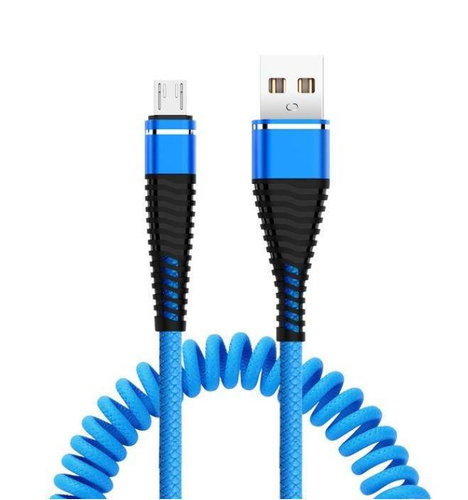AM32 | Micro-USB 1M | Spiraalvormige USB-kabel voor het opladen van uw telefoon | Snel opladen 3.0 2.4A