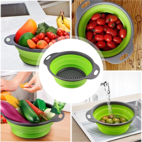 FDB-024 | Folding kitchen colander | Silicone camping colander | Pasta strainer | Drainer for vegetables and fruits