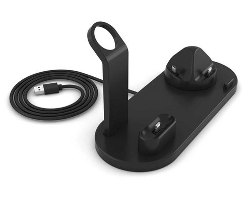 WD-03 | Dockingstation til Apple iPhone Airpods Watch | 15W trådløs oplader | 3 stik - USB-C / Lightning / Micro USB