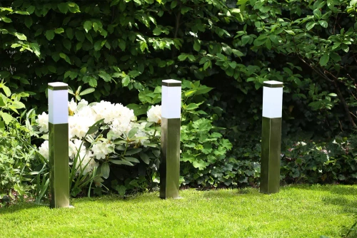 LLF-65CM | Stojanová záhradná lampa, štvorcový stĺpik pre žiarovku E27 | Napájanie 230V, nerez | nerezová oceľ, 65 cm