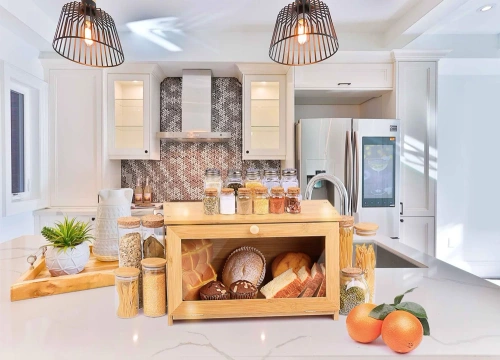 FC-B023 | Sac à dos en bambou | Récipient en bois pour pain, petits pains, pain | Récipient pour conserver les aliments, les aliments