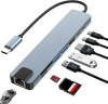 HUB | Splitter USB-C la 2x USB-A + 2x USB-C + carduri SD + TF + HDMI + LAN | adaptor, splitter tip C 8in1