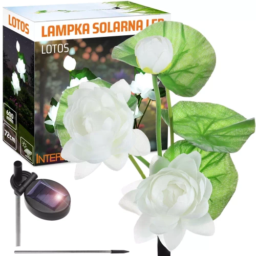 FLD-25-БЯЛ | LED соларна градинска лампа Lotus, Water Lily | 72см, 600mAh