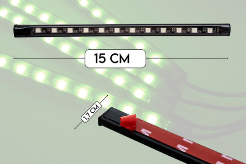 RGB LED bil indvendig belysning via USB | Bluetooth-forbindelse med applikationen på telefonen | 4x LED strip 9 dioder 5050 15cm | IR fjernbetjening | musiktilstande