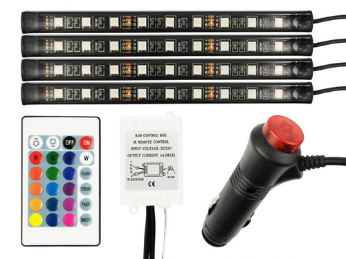 RGB LED apšvietimas automobilio salonui (salone) su nuotolinio valdymo pulteliu cigarečių degiklio lizdui