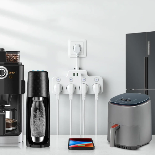 Multipresa con 4 prese Schuko 45° con USB-A, USB-C PD 20 W e Lightning | BGS-A+C+L-W