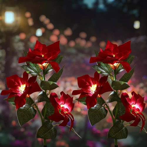 FLD-22-ROUGE | Lampe solaire de jardin LED Star of Bethlehem | 70 cm, 600 mAh