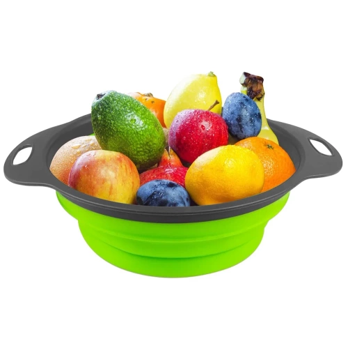 FDB-024 | Colador de cocina plegable | Colador de camping de silicona | Colador de pasta | Escurridor para verduras y frutas.