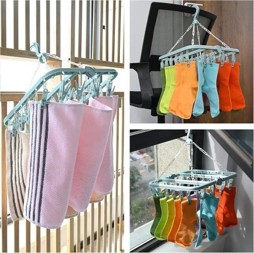 SDC-D032-BLAUW | Hangdroger voor kleding, ondergoed en sokken | kleerhanger | 32 clips