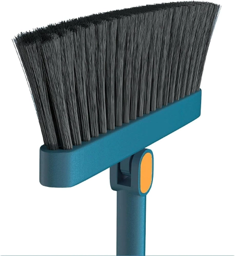 Set de limpieza con escoba y recogedor de mango largo | Escoba con cabezal giratorio y recogedor plegable | FBS-2 en 1 - Azul