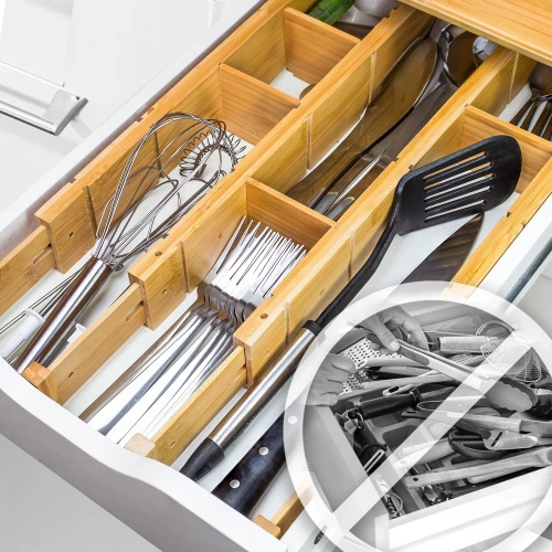 Meubellade organizer | Verstelbare ladeverdeler | Bamboe scheidingswand met 9 verdelers | KBT-W566