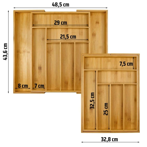 Organizator tacâmuri | Inserție sertar din bambus cu 8 compartimente | KBT-G844
