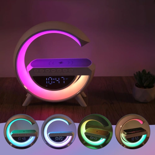 LED Alarm Clock with Wireless Charger, Bluetooth Speaker and RGB Night Light - Multifunctional Clock BT3401