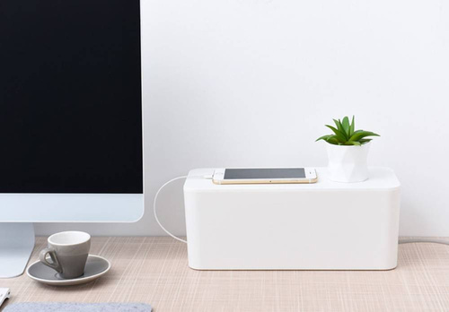 JB2318-Hvid | BOX type kabelbeholder med telefonholder | Beholder til strips og kabler