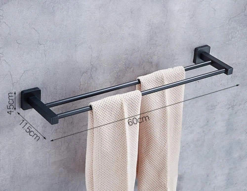 MJR-60CM-2-NEGRU | Suport pentru prosoape | Suport de perete baie | Sina de baie