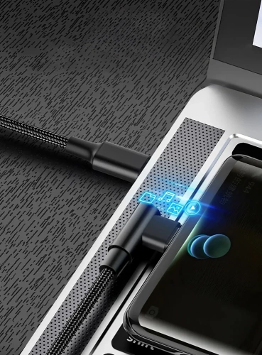 PD-F60W-1M-B | GSM kabel | Vinkel USB-C kabel | Kabel med 90 graders stik. | Hurtig opladning STRØMLEVERING | Dataoverførselskabel