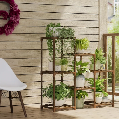 NZ251-BAMBÙ | Portafiori in legno per vasi da fiori | Supporto per piante | Mensola per fiori