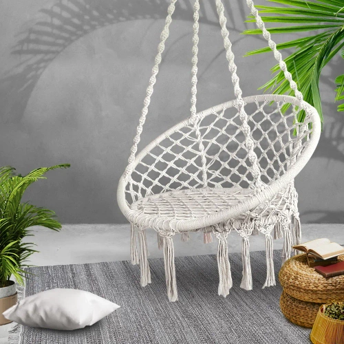 DY-A003-BLANC | Chaise suspendue, chaise brésilienne, panier, balançoire, hamac | jusqu'à 120 kg