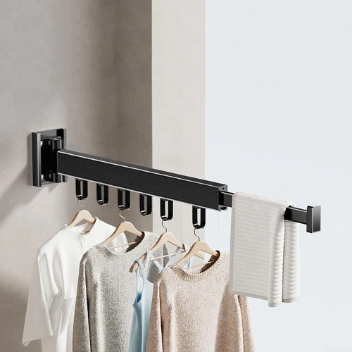 LYJ-S30-NERO | Appendiabiti pieghevole | Asciugatrice pieghevole | Guida a muro con ganci