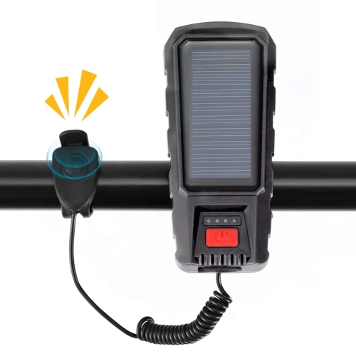 Lampă solară pentru bicicletă cu claxon 130 dB | Iluminare LED 400 lm | Lumină de bicicletă impermeabilă | QX-LY-17-2