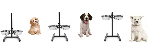 LDB-2ML-ZWART | Dubbele kom voor voedsel en water | Voerbakken op verstelbare standaard voor een hond of kat