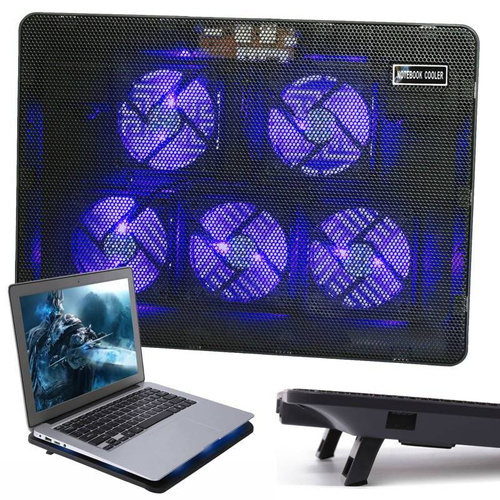 V5 | Suporte de resfriamento para laptop de 12 a 17&quot; | 5 ventiladores | HUB USB | LED