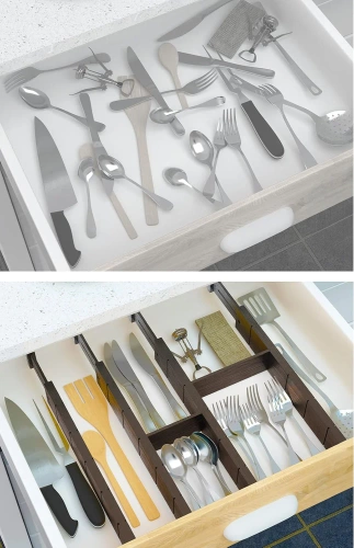 Organizador de cajones para muebles | Separador de cajones ajustable | Separador de bambú con 9 divisores | KBT-B615