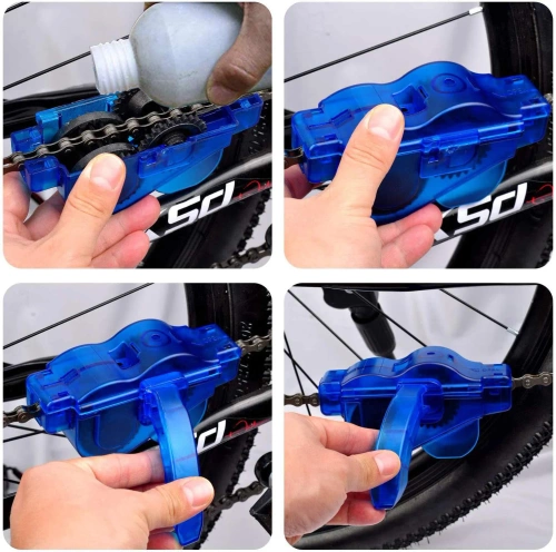Nettoyant pour chaîne de vélo | Brosse tunnel | Nettoyeur avec brosses 3D | XLQ-634-BL
