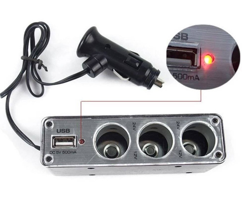 C07-Black | Lighter slot distributor | USB port | 12V and 24V