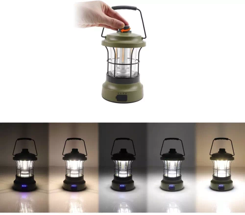 MY-880 | Kempingová LED lampa v retro stylu s funkcí powerbanky | Plynulé nastavení jasu a barev | 3000mAh, 20-260lm, 5-120h, IPX6 | Černá