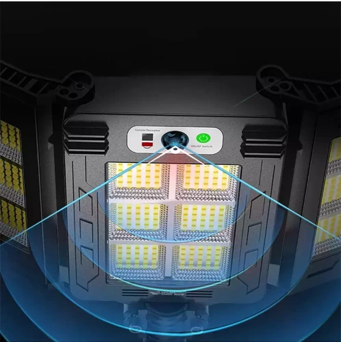 LD-W786 | Záhradné LED solárne svietidlo s pohybovým a súmrakovým senzorom IP65 | 3 nastaviteľné panely | 360 COB LED | IR diaľkové ovládanie