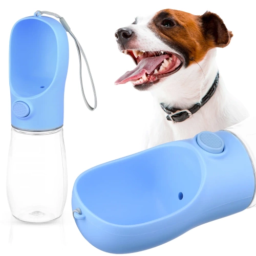 PAC-500ML-BLAU | Tragbare Tränke für Tiere | Wasserflasche für einen Hund oder eine Katze | Wasserflasche mit angeschlossener Schüssel