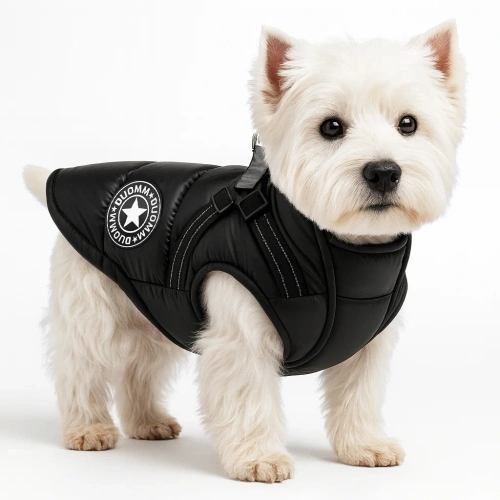 Honden winterjas met geïntegreerd harnas | maat L | warm, waterdicht hondenkleding | PET-017M-BK