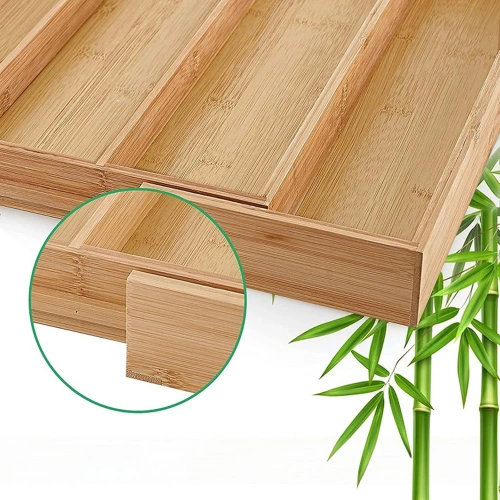 Cutlery Organizer | Bamboo, Adjustable XL Insert for Drawer with 5 Compartments | KBT-G513