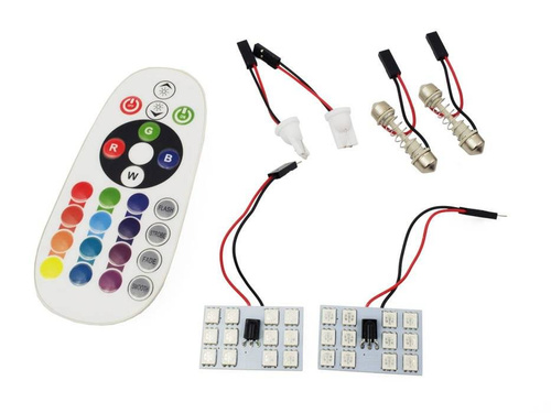 RGB LED panel kit | 2 LED panels 12 SMD 5050 RGB | Color remote control | C5W and W5W adapters