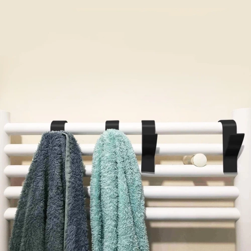 PG-Y03-NOIR | Crochet de salle de bain pour serviette | Poignée montée sur radiateur, radiateur | Ensemble de crochets