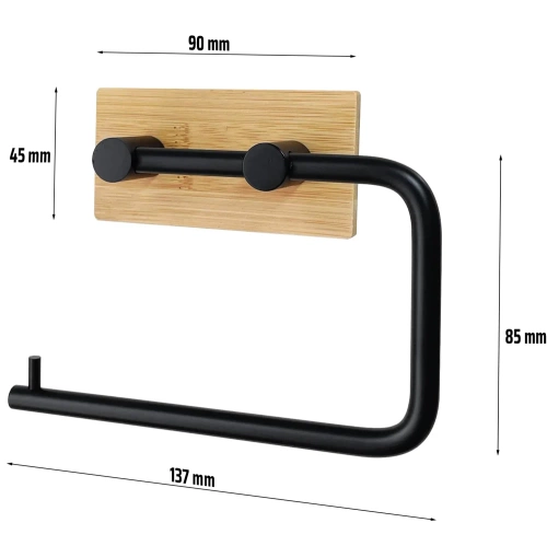 ZSH-325-NEGRO | Portarrollos de papel higiénico autoadhesivo | Percha de papel para el baño.