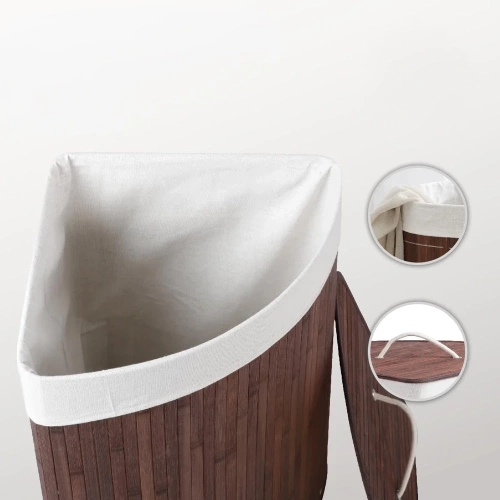 AYL-60L-DABR | Cesto de roupa suja marrom | Recipiente de brinquedo de bambu | Cesto para roupa em madeira | Cesto para roupa suja com compartimento único para casa de banho | Cesta de canto