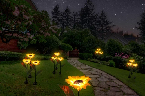 FLD-21-AMARILLO | Flor solar | Lámpara solar LED para jardín Girasol | 68 cm, 600 mAh