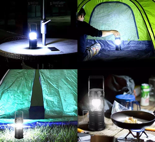 HWL-001-EU | LED-campinglamp op zonne-energie, toeristische zaklamp met powerbank-functie | Zwart