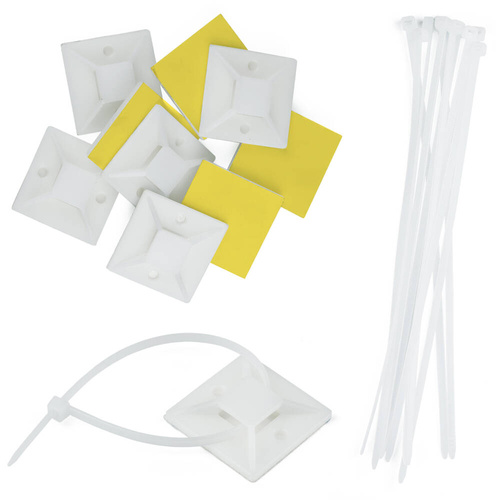 KZ-D06-40MM | Set de 10 organizatoare pentru cabluri si fire | Legături de cablu și bază cu bandă de spumă 3M | alb