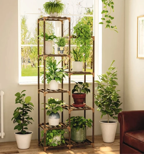 NZ252-BAMBOE | Houten bloemenstandaard voor bloempotten | Plantenstandaard | Bloemen plank