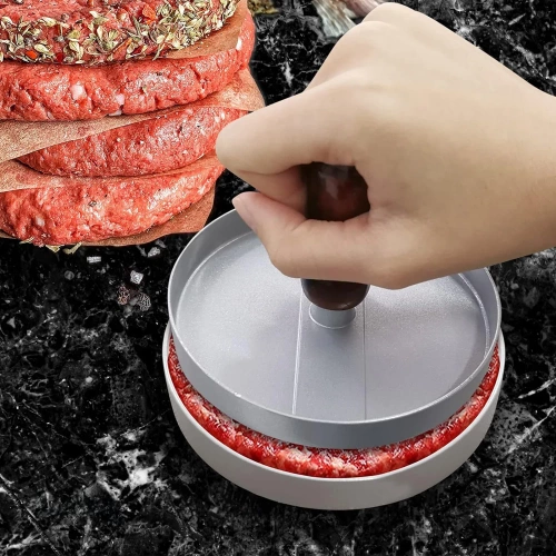 HM-S117-ARGENT | Moule à hamburger | Pressoir à viande | Un formulaire pour préparer la viande pour le grill