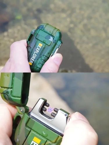 JL-F12-Green | Plasma lighter | Survival waterproof lighter | Lighter charged via USB